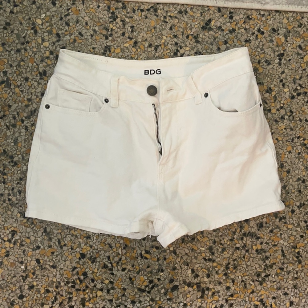 High waisted white jean shorts